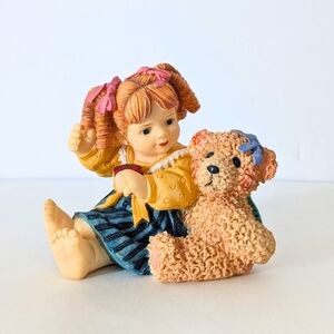 Adorable Girl and Teddy Bear Figurine | Angie Windsor Mini Doll Collection 1995